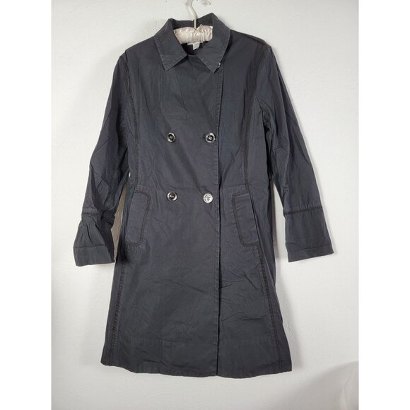 St. John Sport Womens Medium Double-Breasted Trench Coat Cotton Blend Charcoal - Picture 1 of 9